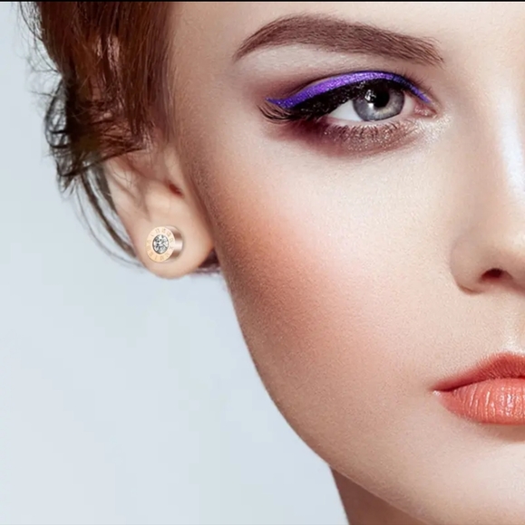 925 Silver Plated Stainless Steel Round Cut Zircon Roman Numerals Stud E… - Picture 5 of 7